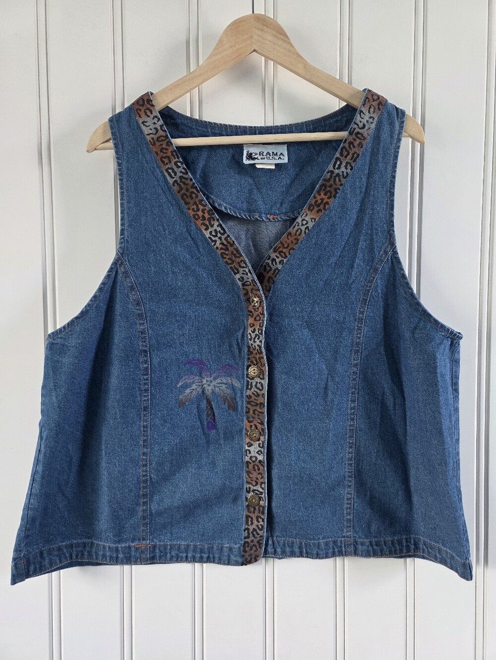 Vintage Rama Of USA 2 Piece Cotton Safari Animal Denim Vest Maxi Dress Blue XXL - Picture 9 of 9